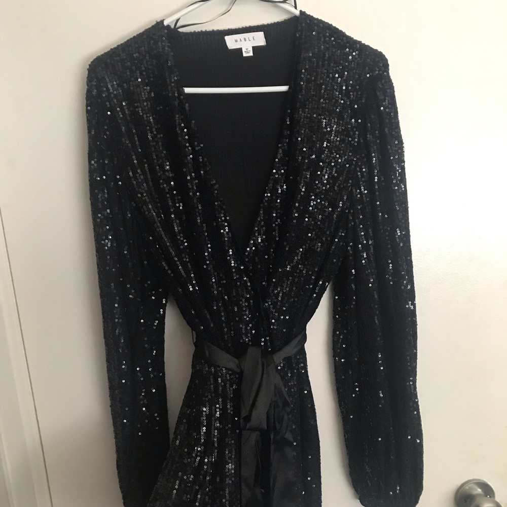 Mabel Black mini sequin wrap dress